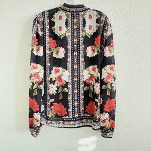BOSTON PROPER VINTAGE BLACK FLORAL LONG SLEEVE TOP, SIZE M